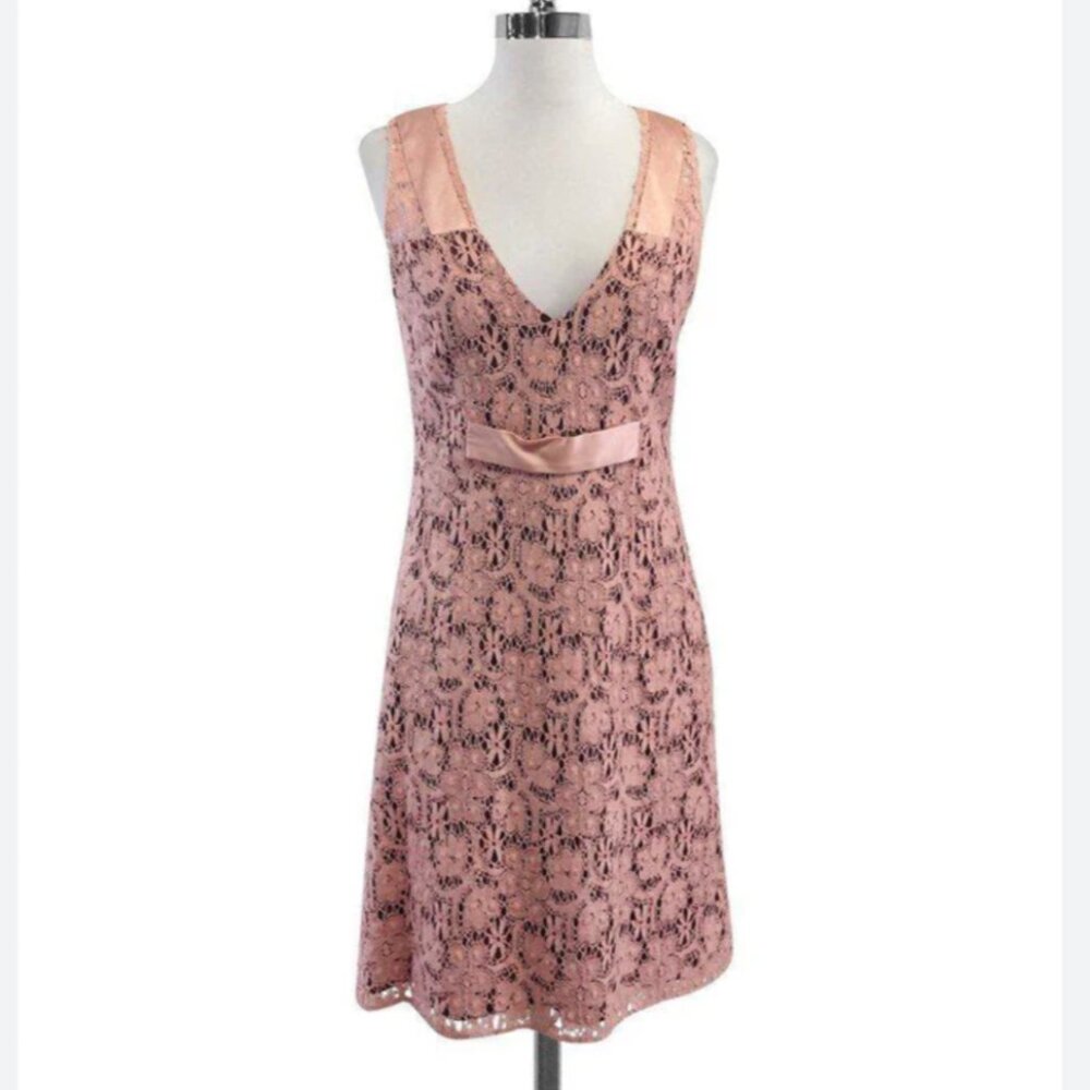 Vintage Pink Floral Lace Silk Sleeveless Dress